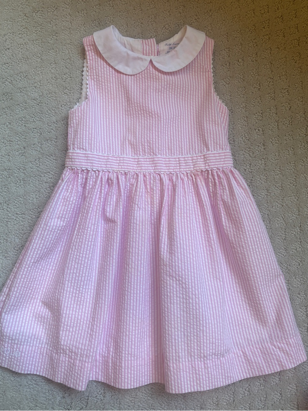 Ralph Lauren Pink Seersucker Dress with White Peter Pan Collar & Fancy Pants